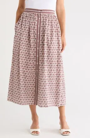 Max Studio Button Front Maxi Skirt in Cream Bronze Geo Crown at Nordstrom Rack, Size X-Small