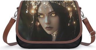 Generic Ethereal Forests Women with Antlers And Crescent Crossbody Bag Womens Handbag PU Message Bags Shoulder Purse with Adjustable Strap