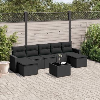 vidaXL Set De Sof&aacute;s De Jard&iacute;n 8 Piezas Y Cojines Rat&aacute;n Sint&eacute;tico Negro Vidaxl