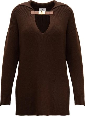 Elisabetta Franchi Jersey de cuello pico - Knitwear - Mujer - Marr&oacute;n - S
