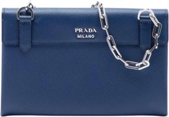 Prada Pre-owned Clutches, female, Blue, Size: ONE SIZE Pre-owned Saffiano Crossbody Bag
