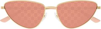 Gucci Gucci Gg1879s Linea Institutional Logo 004 Gold Red Sunglasses