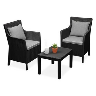 Dmora Set De Sal&oacute;n Exterior Ben, Sal&oacute;n Exterior 2 Plazas Y Mesa, Made In Italy, Negro Antracita