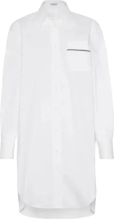 Brunello Cucinelli Overhemden, Dames, Wit, S, Katoen, Stretch Cotton Poplin Shirt