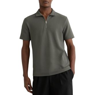 Reiss Forno Textured Quarter Zip Polo in Sage Green at Nordstrom, Size Xx-Large