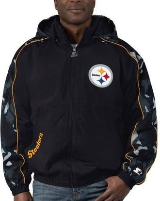 Starter Mens Starter Black Pittsburgh Steelers Thursday Night Gridiron Full-Zip Hoodie at Nordstrom, Size Small