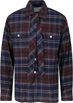 sacai Brown Plaid Long-Sleeve Shirt