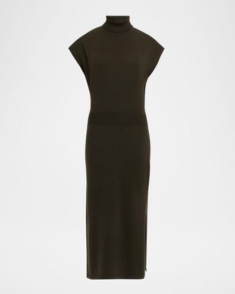 Ramy Brook Natalie Wool Short-Sleeve Turtleneck Midi Dress