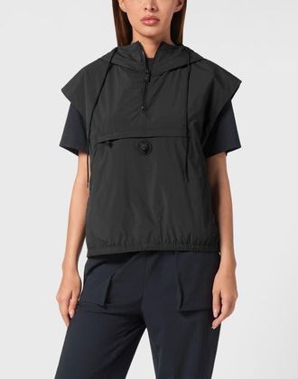 Plein Sport Hooded Zipped Vest With Pockets Women in Black at Nordstrom, Size Xx-Large