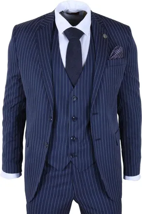TruClothing Classic Pinstripe 3 Piece Suit Tailored Fit Formal Set