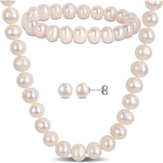 Delmar Cultured Freshwater Pearl Necklace, Earrings & Bracelet Set in White at Nordstrom Rack