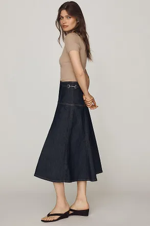 Maeve Twyla Paneled-Denim Midi Skirt