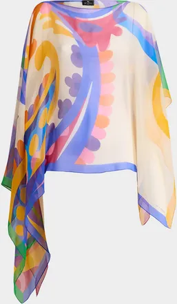 Etro Asymmetric Printed Silk Poncho