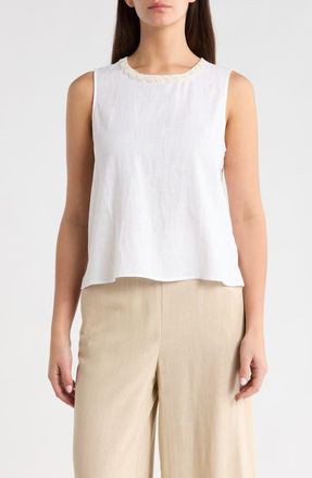 Vince Camuto Rosette Neckline Sleeveless Top in Ultra White at Nordstrom, Size Xx-Large