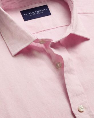 CHARLES TYRWHITT Pure Linen Shirt - Pink Size Large by Charles Tyrwhitt