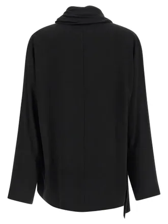 Nude Asymmetrical Draped Blouse - Black