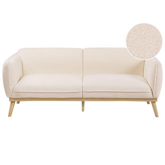 Beliani Sof&aacute; 3 Plazas De Boucl&eacute; Estilo Escandinavo Con Patas C&oacute;nicas De Madera Tapizado Beige Claro Ljung