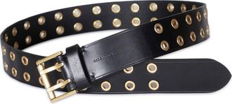 AllSaints Leather Eyelet Belt in Black Antique Brass at Nordstrom, Size Medium