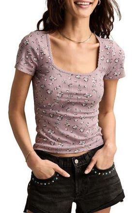 Lucky Brand Floral Pointelle Square Neck T-Shirt in Mauve Floral at Nordstrom Rack, Size Xx-Large