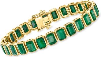 Ross-Simons Bezel-Set Emerald Bracelet in 18kt Gold Over Sterling
