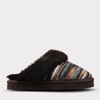 Lamofootwear Womens Lia Slip On Scuff Slipper In Chocolate/multi