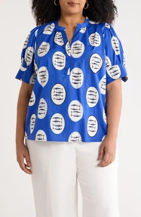 Sugarlips Sardine Sea Rosio Cotton Top in Navy-Cream-Black at Nordstrom, Size 2X