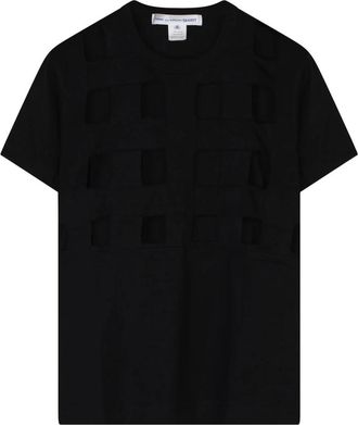 Comme Des Garçons Tops, Heren, Zwart, S, Katoen, Zwarte Katoenen Cut-out Panel Tee