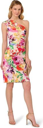 Adrianna Papell Print One Shoulder Dress Womens Dress Pink : 14, Elastane/Polyester