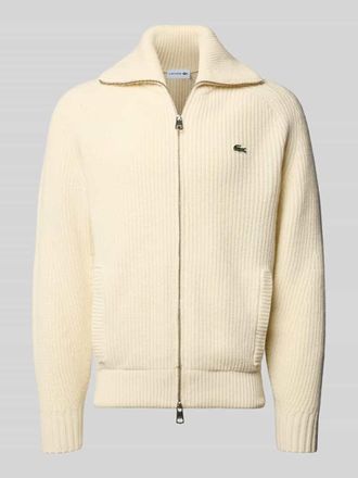 Lacoste Regular Fit Strickjacke aus Baumwoll-Mix in Offwhite, Gr&ouml;&szlig;e S