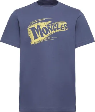 Moncler Moncler Sketch Logo Cotton T-shirt, Men, Blue, Size: 3xl