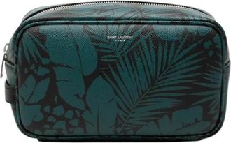 Saint Laurent Pre-owned Printed Leather Pouch - Dames - Vintage Clutch - Groen - ONE Size - Leer - Vintage