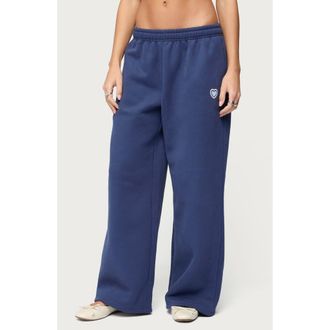 Edikted Glitter Girl Straight Leg Sweatpants in Navy at Nordstrom, Size X-Small