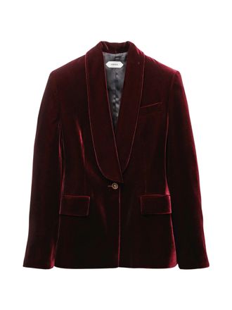 Versace Burgundy Velvet Blazer with Shawl Lapels and Medusa Buttons