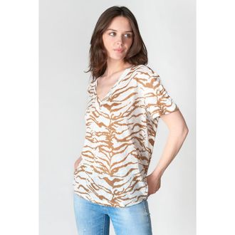 Le Temps Des Cerises T-shirt met V-hals in linnen