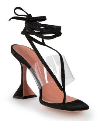Amina Muaddi Black Suede Zula 95 PVC Thong Sandals Size 38
