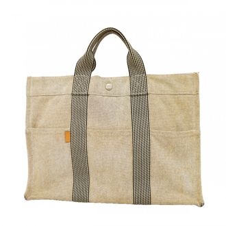 Herm&egrave;s Gray Canvas Tote Bag (Pre-Owned)