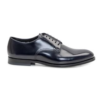 Doucal's Zwarte Leren Derby Veterschoen - Heren - Nette schoenen - Blauw - 40 1/2 EU - Schoenen