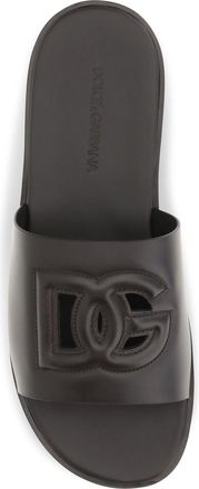 Dolce & Gabbana Mens Sandals Embossed Logo Dark Chocolate Calf Leather