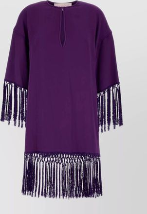 Valentino Garavani fringed keyhole neckline mid-length sleeves dress