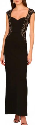 Aidan Mattox Lace Trim Crepe Column Gown In Black/nude