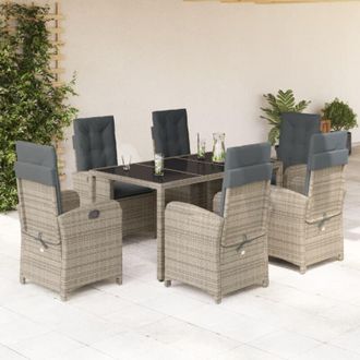 vidaXL Set Comedor Jard&iacute;n 7 Pzas Y Cojines Rat&aacute;n Sint&eacute;tico Gris Vidaxl