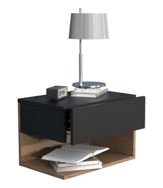 ebuy24 Armario De Noche Vcm Caj&oacute;n De Pared Tablero De Pared Mesita De Noche Dimensiones Aprox. Al. 30 X An. 45 X T. 32 Cm - Usal Xl 45 Cm (negro / Roble De M