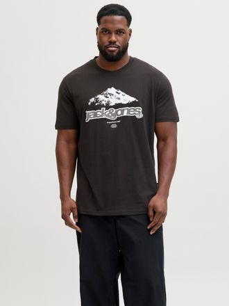 Jack & Jones Plus Size Kurzarmshirt JCOFLARE BRANDING TEE SS CREW NECK PLS, Herren, Gr. 4XL, schwarz, Jersey, Obermaterial: 100% Baumwolle, JACK & JONES PLUSSIZE, bedruckt, 