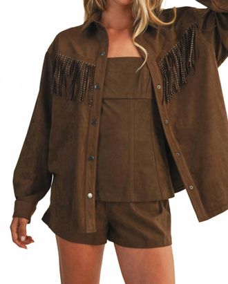 Mustard Seed Oakley Studded Fringe Jacket In Dark Oak