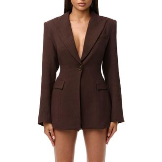 Naked Wardrobe Fitted Power Shoulder Blazer in Dark Chocolate at Nordstrom, Size X-Small