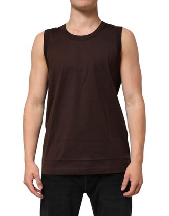 Dolce & Gabbana Mens Crew Neck Sleeveless Tank Top - Dark Brown Cotton - Size Small