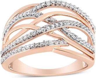 House of Brilliance 14K Rose Gold Plated.925 Sterling Silver Diamond Accent Crossover Ring