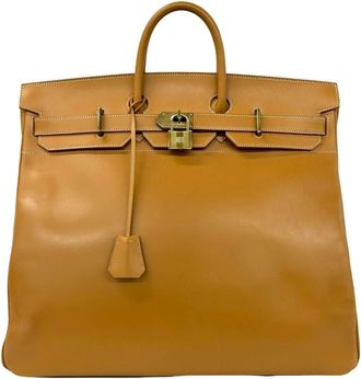 Herm&egrave;s Beige Vache Leather Handbag Tote Bag (Pre-Owned)