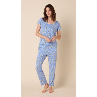The Cats Pajamas Pima Knit Short Sleeved Simple Set Floral in Marguerite at Nordstrom, Size X-Small