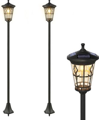 OUTSUNNY Set De 2 Farolas Solares De Jard&iacute;n De Acero Inoxidable Con Altura Ajustable, 2 Modos De Brillo, Ip44 Impermeable, 23,5x23,5x186 Cm, Negro